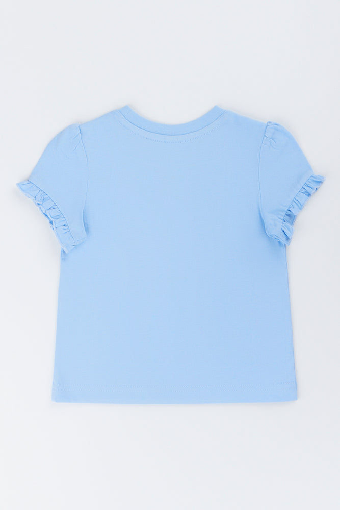 Blue Frill Sleeve Cotton T-Shirt (2)