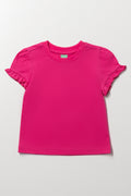 Pink Frill Sleeve Basic T-Shirt