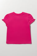 Pink Frill Sleeve Basic T-Shirt (2)