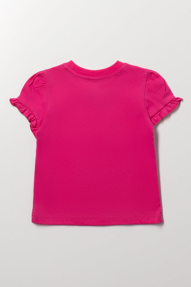 Pink Frill Sleeve Basic T-Shirt (2)