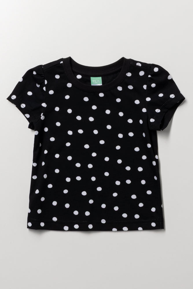Black White Spotted Cotton T-Shirt
