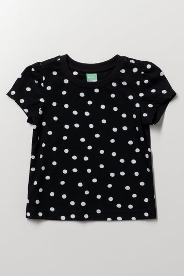Black White Spotted Cotton T-Shirt