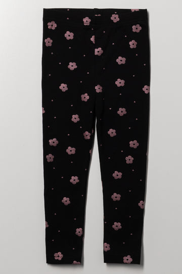 Daisy Glitter Leggings Black