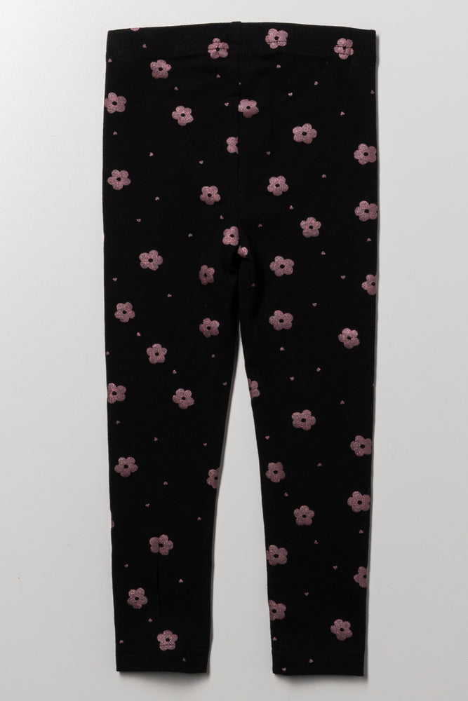 Daisy Glitter Leggings Black (2)