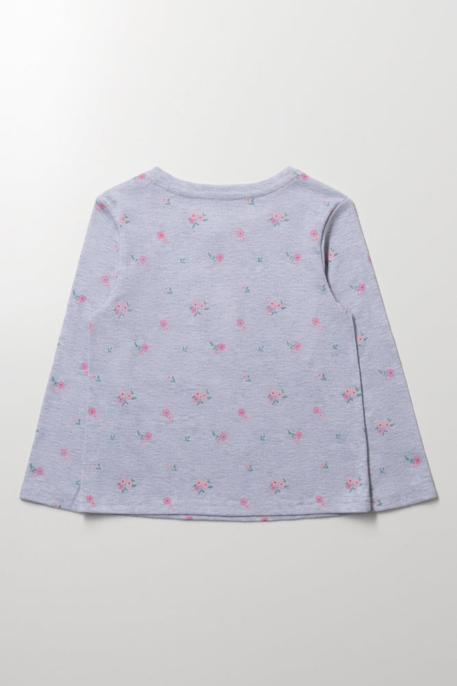 Floral Long Sleeve T-Shirt Grey (2)