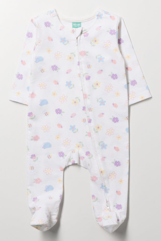 Printed Cotton Sleepsuit White