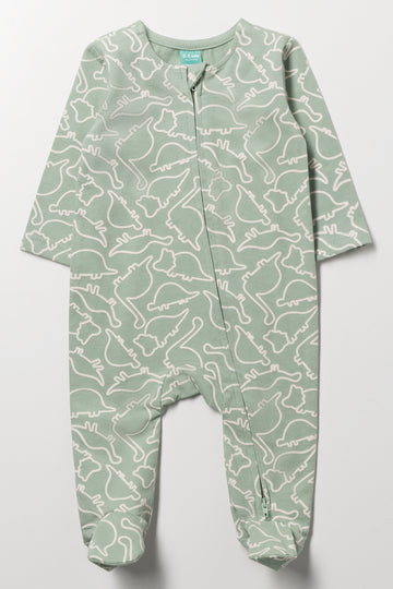 Printed Cotton Sleepsuit Green