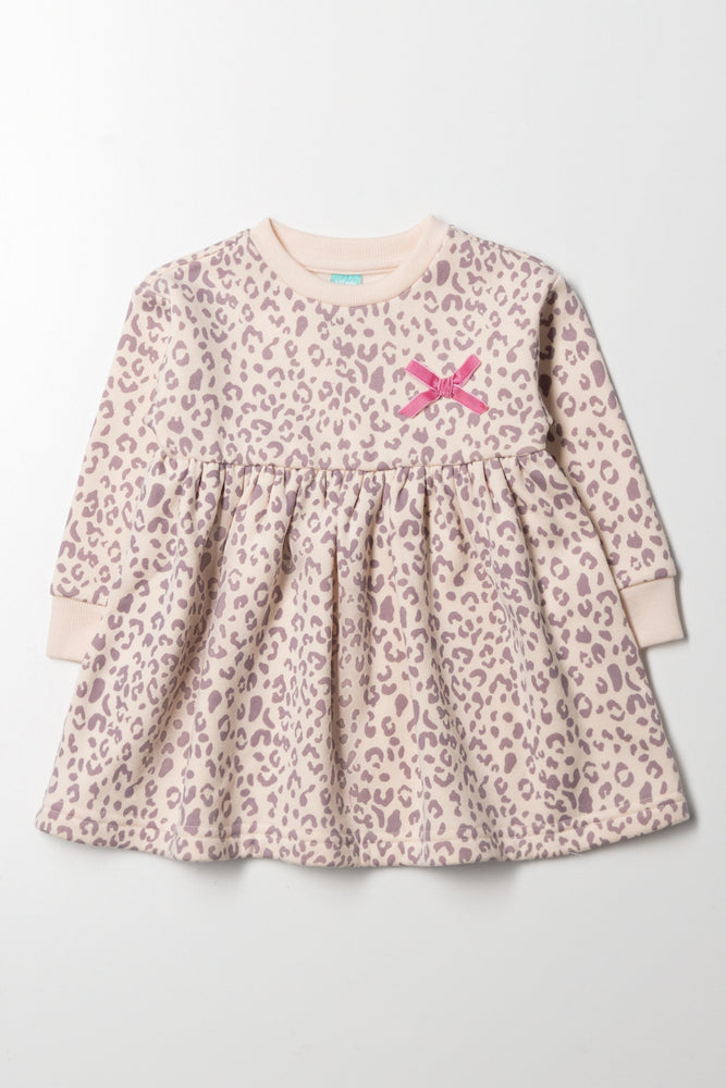 Animal Fleece Dress Peach