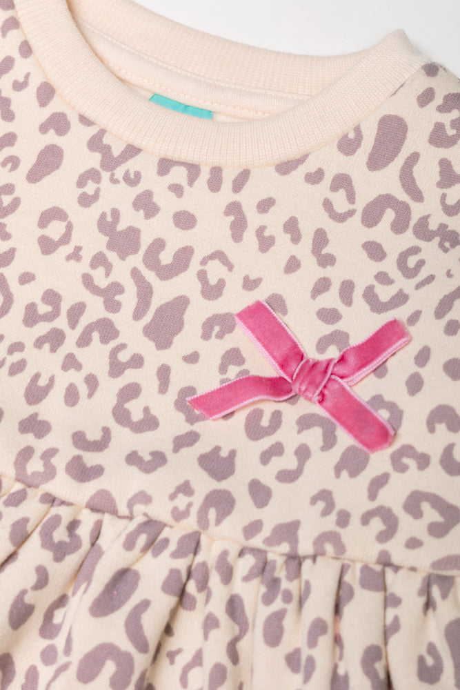 Animal Fleece Dress Peach