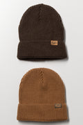 2 Pack Rib Beanies Brown