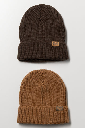 2 Pack Rib Beanies Brown