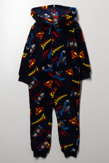 Superman Coral Fleece Onesie Navy