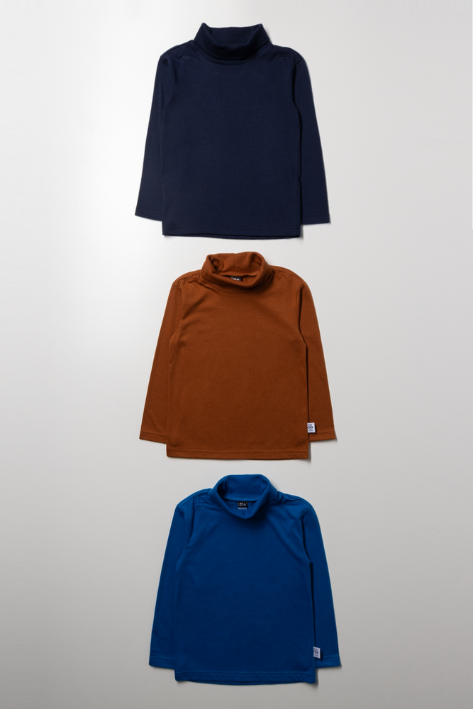 3 Pack Polonecks Navy, Brown & Blue