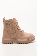 Glitter Heart Lace Up Boots Pink (1)