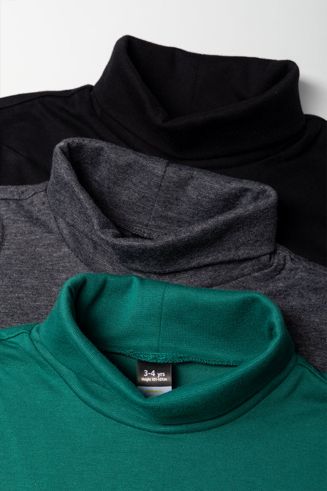 3 Pack Polonecks Black, Charcoal & Green (1)