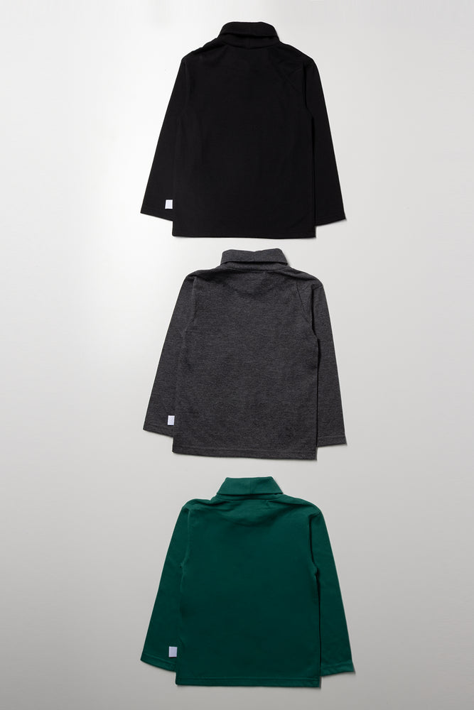 3 Pack Polonecks Black, Charcoal & Green (2)