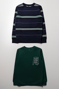 2 Pack Stripe Crew Neck Tracktops Navy And Green