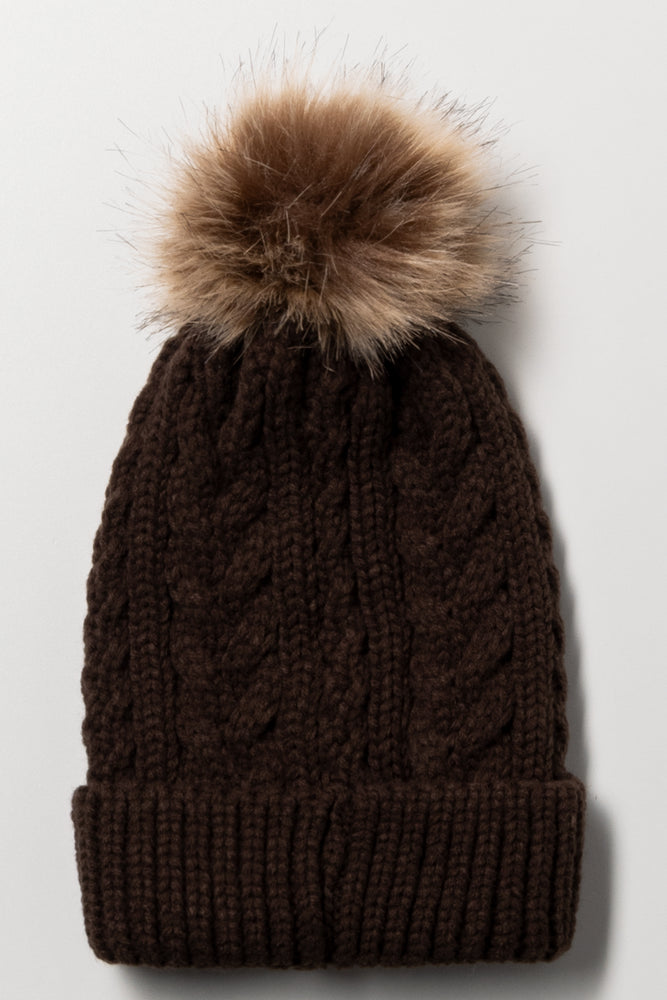 Pom Pom Chunky Beanie Brown