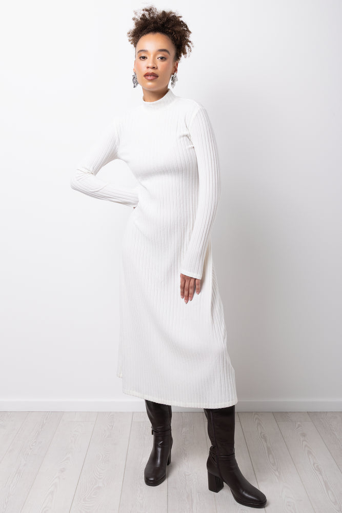 Fit & Flare Knit Dress Cream