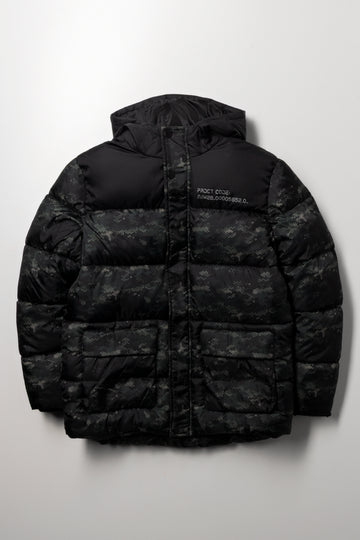 Puffer Jacket Dark Green And Black