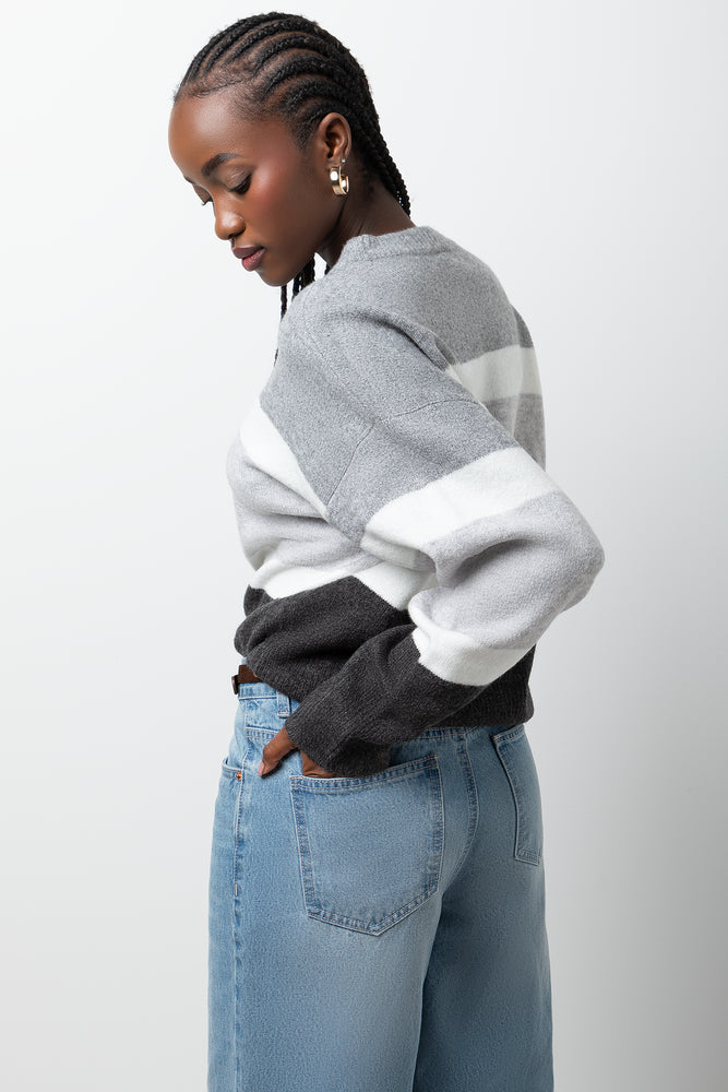 Stripe Long Sleeve Crew Neck Jersey Grey (2)