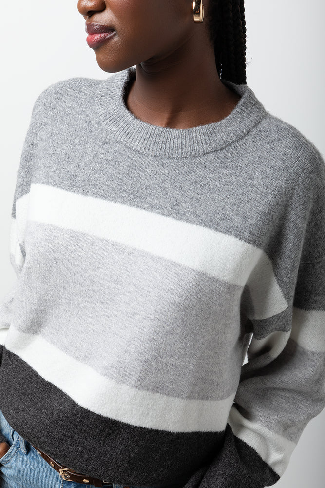 Stripe Long Sleeve Crew Neck Jersey Grey (3)