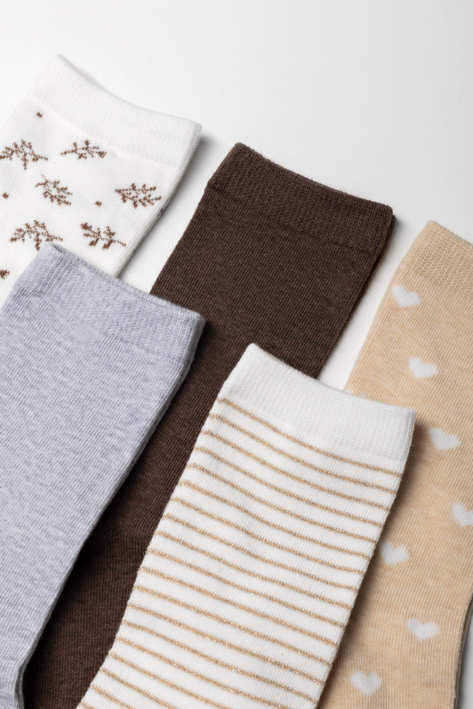 5 Pack Floral Socks Natural (1)