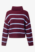 Stripe Long Sleeve Poloneck Jumper Burgundy And Blue