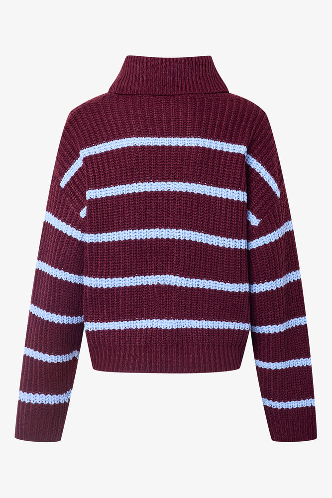 Stripe Long Sleeve Poloneck Jumper Burgundy And Blue (1)