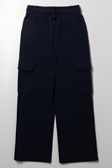 Wide Leg Cargo Trackpants Navy