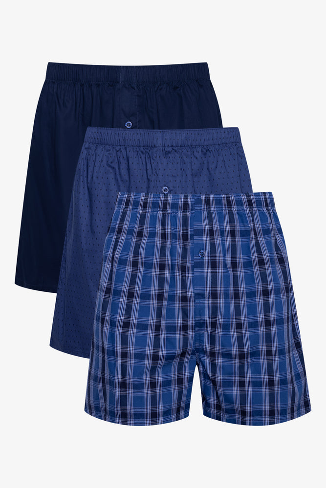 3 Pack Check Boxers Blue
