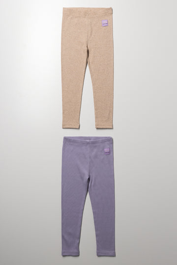 2 Pack Leggings Mauve & Natural