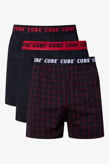 3 Pack Woven Boxers Red And Black