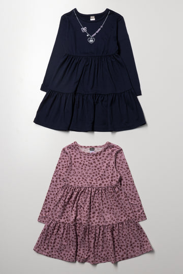 2 Pack Tiered Dresses Mauve & Navy