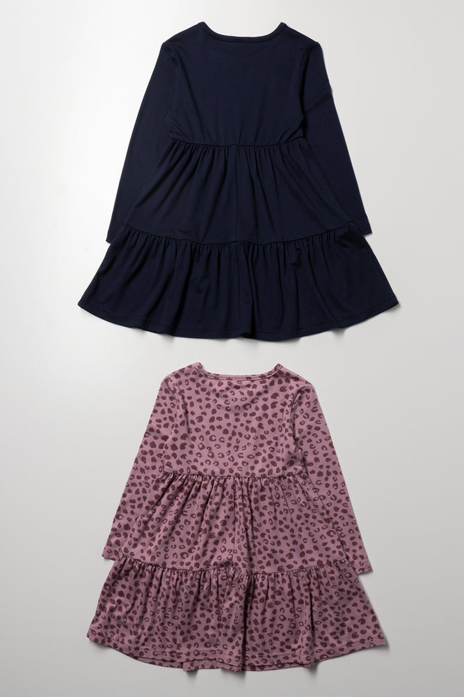 2 Pack Tiered Dresses Mauve & Navy (2)
