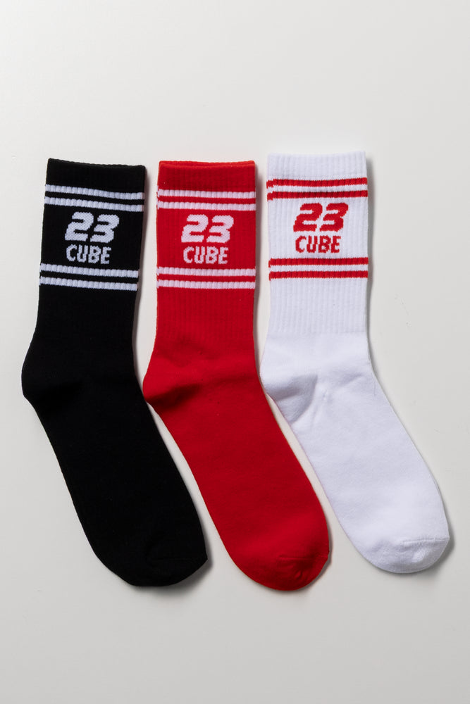3 Pack Anklet Socks Red Black And White