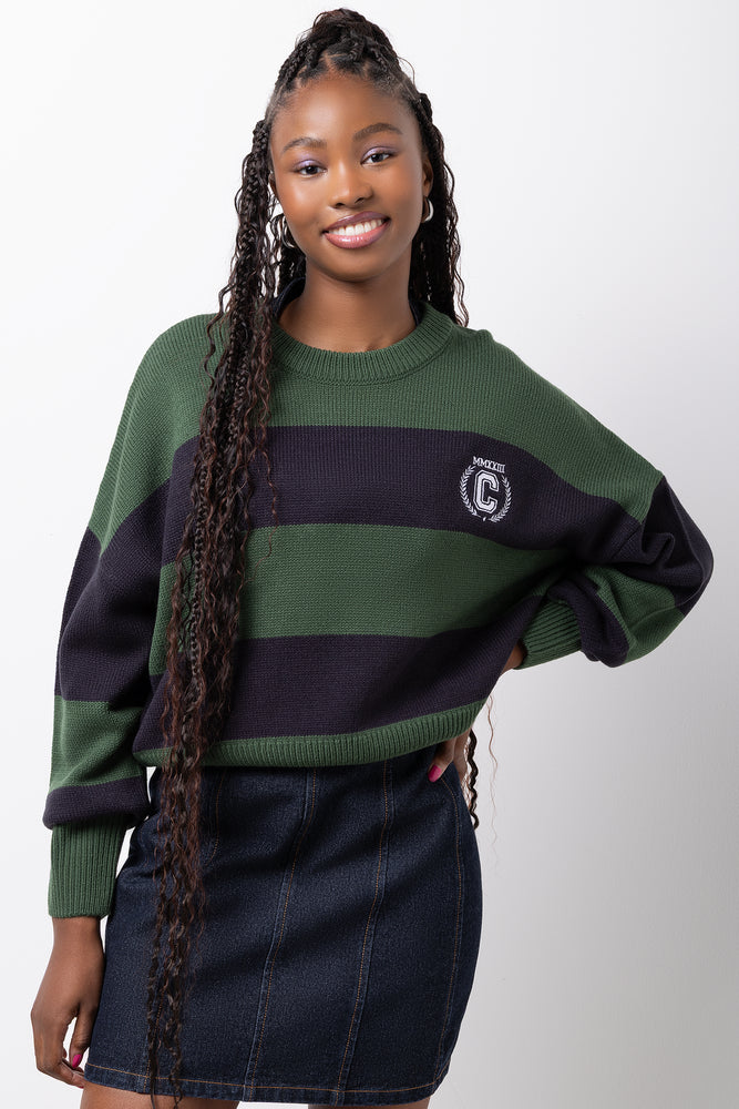 Stripe Crew Neck Tracktop Green