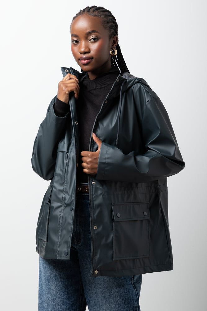 Coated Parka Jacket Black