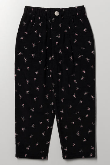 Ditsy Print Corduroy Pants Black