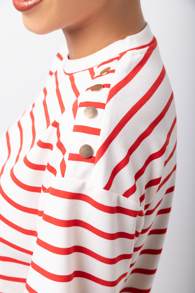 Short Sleeve Striped T-Shirt Red & Cream (3)