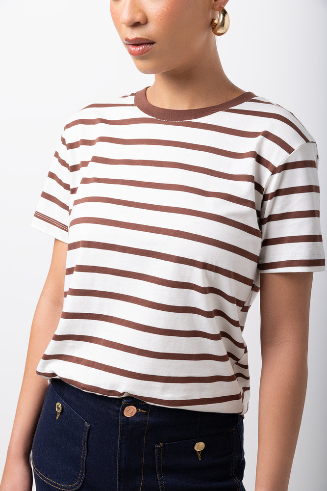 Short Sleeve Striped T-Shirt Chocolate & White (3)
