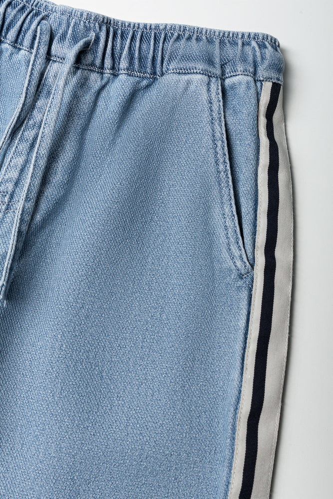 Sporty Wide Leg Pull On Denim Jeans Light Blue (1)