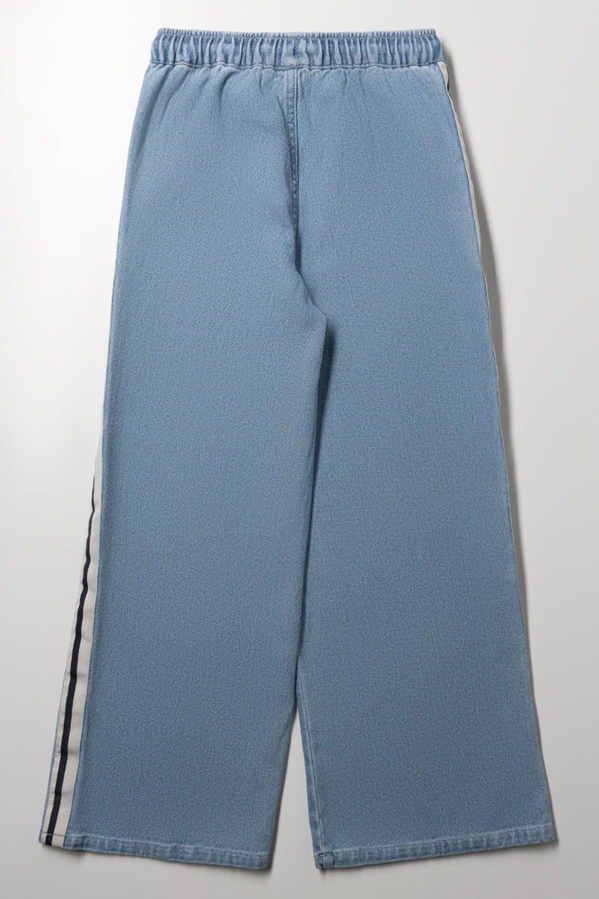 Sporty Wide Leg Pull On Denim Jeans Light Blue (2)