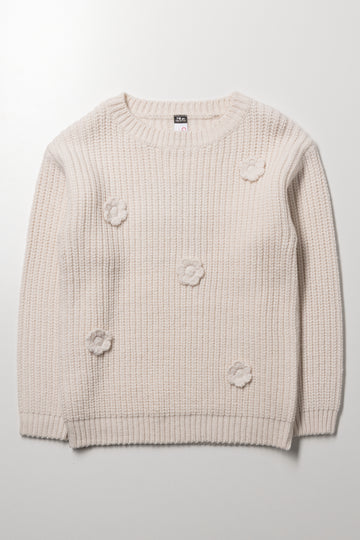Jumper with 3D Flowers Cream