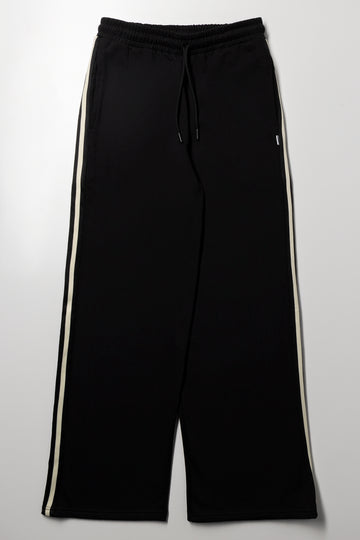 Wide Leg Side Tape Trackpants Black