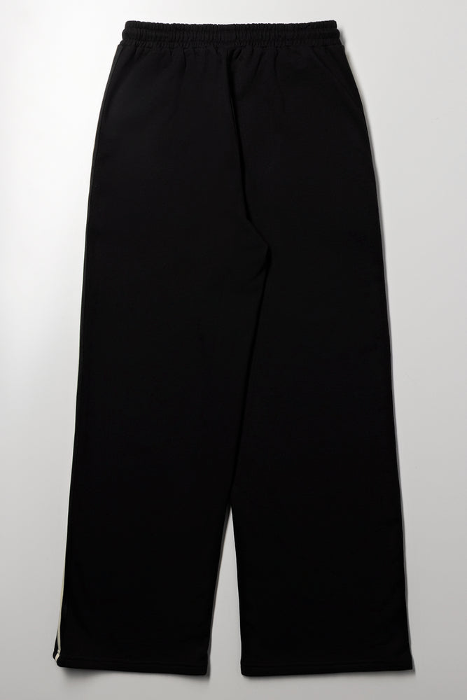 Wide Leg Side Tape Trackpants Black (2)