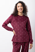Heart Print Fleece Pyjamas Burgundy