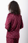 Heart Print Fleece Pyjamas Burgundy (2)