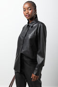 Long Sleeve Pleather Shirt Black