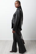 Long Sleeve Pleather Shirt Black (1)